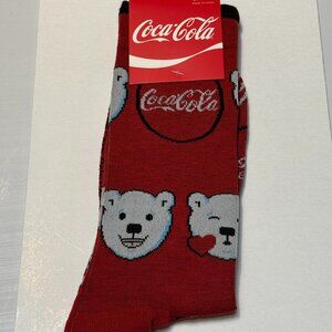 New Coca-Cola Bear Novelty Crew Socks Size 6-12/13 - Men's/Women's - NWT
